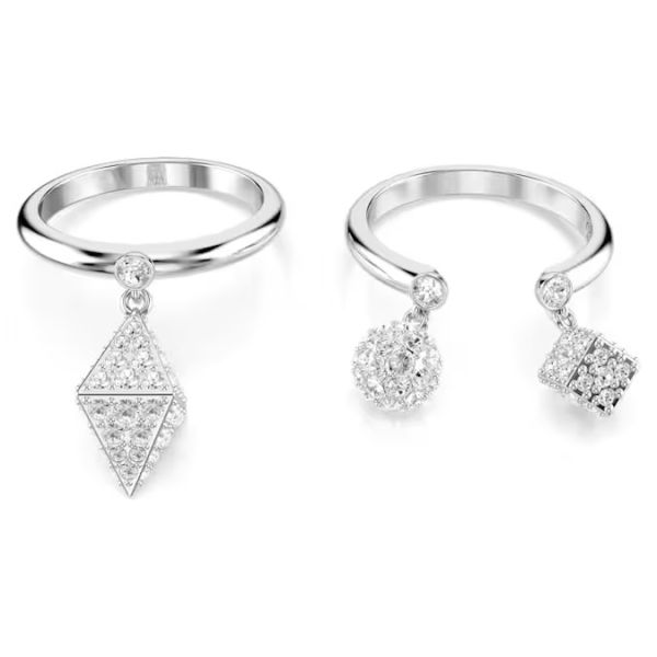 Anel Swarovski Dextera Conjunto (2) Esfera e cubo Branco Lacado a ródio 58