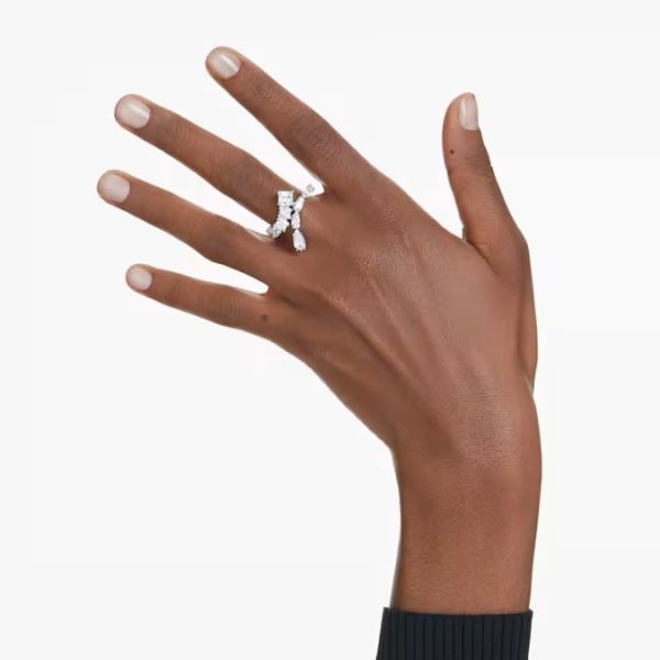Anel Swarovski Matrix Combinação de lapidações Branco Lacado a ródio 55