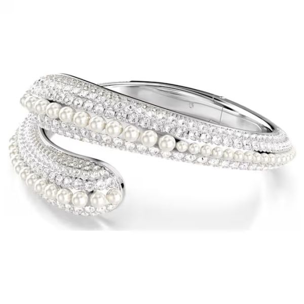 Bracelete Swarovski Sublima Crystal Pearl Lapidação redonda Branca Lacado a ródio L