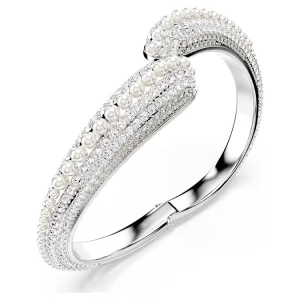 Bracelete Swarovski Sublima Crystal Pearl Lapidação redonda Branca Lacado a ródio L