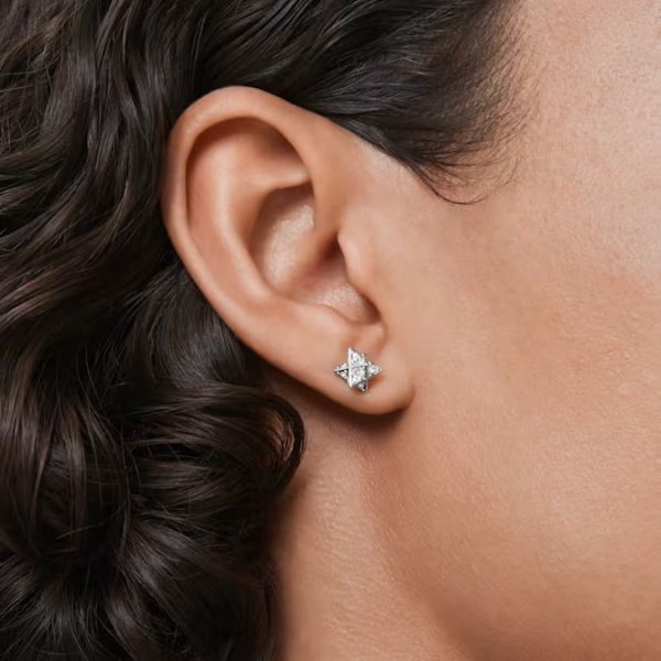 Brincos Swarovski stud Dextera Lapidação redonda Estrela Branco Lacado a ródio