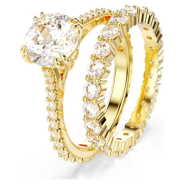 Anel Swarovski Stilla Lapidação redonda Branco Lacado a dourado 58