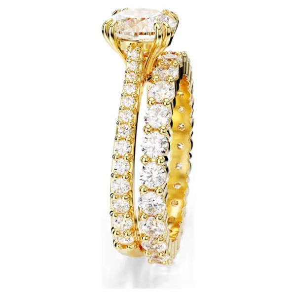 Anel Swarovski Stilla Lapidação redonda Branco Lacado a dourado 58