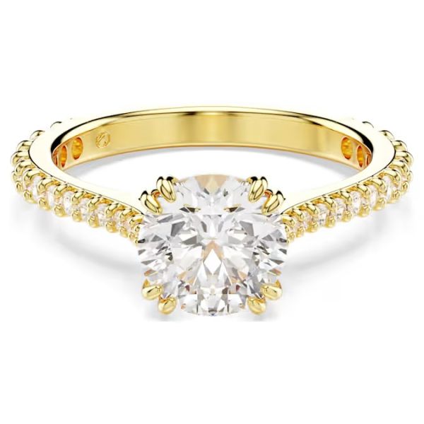 Anel Swarovski Stilla Lapidação redonda Branco Lacado a dourado 58