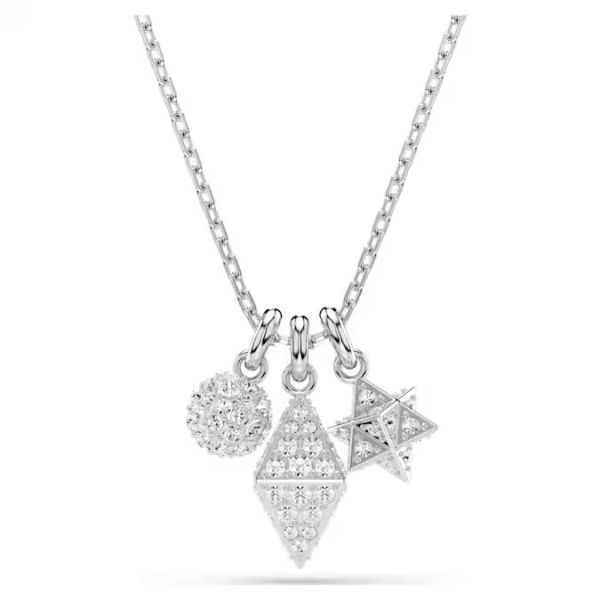 Pingente Swarovski Dextera Lapidação redonda Esfera e cubo Branco Lacado a ródio