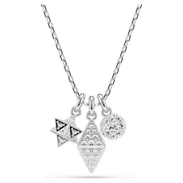 Pingente Swarovski Dextera Lapidação redonda Esfera e cubo Branco Lacado a ródio