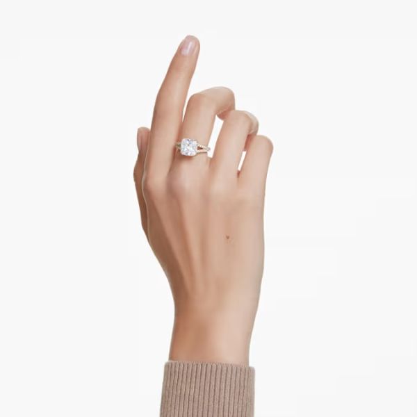 Anel Swarovski cocktail Stilla Lapidação quadrada Branco Lacado a dourado 60
