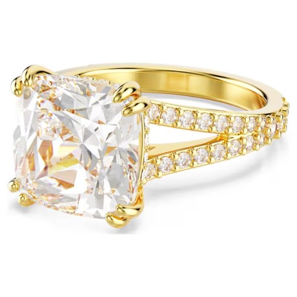 Anel Swarovski cocktail Stilla Lapidação quadrada Branco Lacado a dourado 52