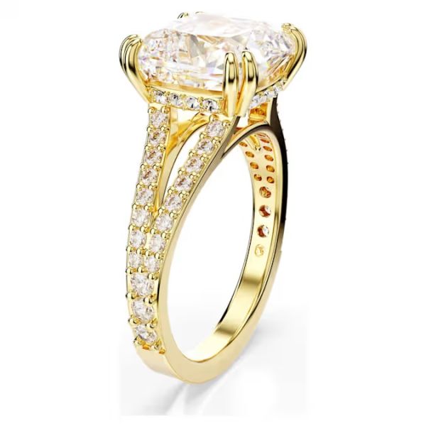 Anel Swarovski cocktail Stilla Lapidação quadrada Branco Lacado a dourado 52