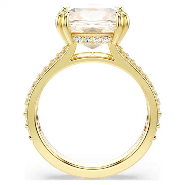 Anel Swarovski cocktail Stilla Lapidação quadrada Branco Lacado a dourado 52