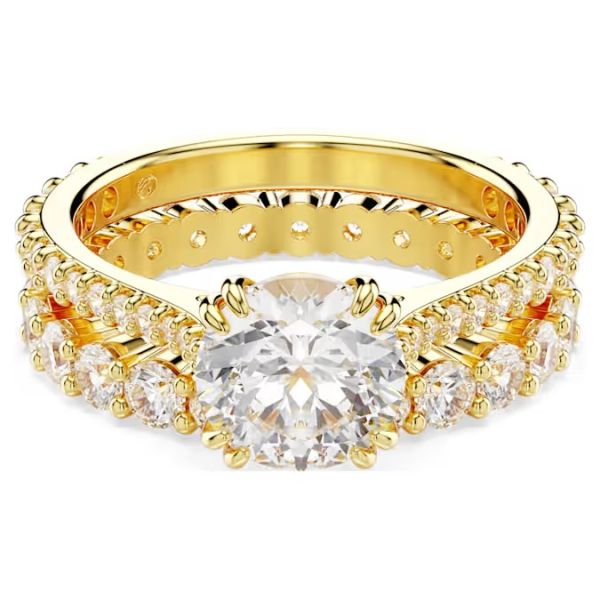 Anel Swarovski Stilla Lapidação redonda Branco Lacado a dourado 55