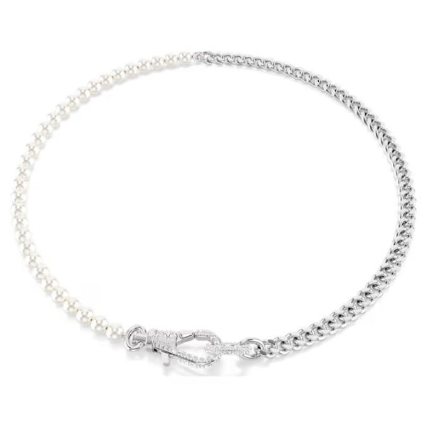 Colar Swarovski Dextera Pavé Crystal Pearl Branco Lacado a ródio