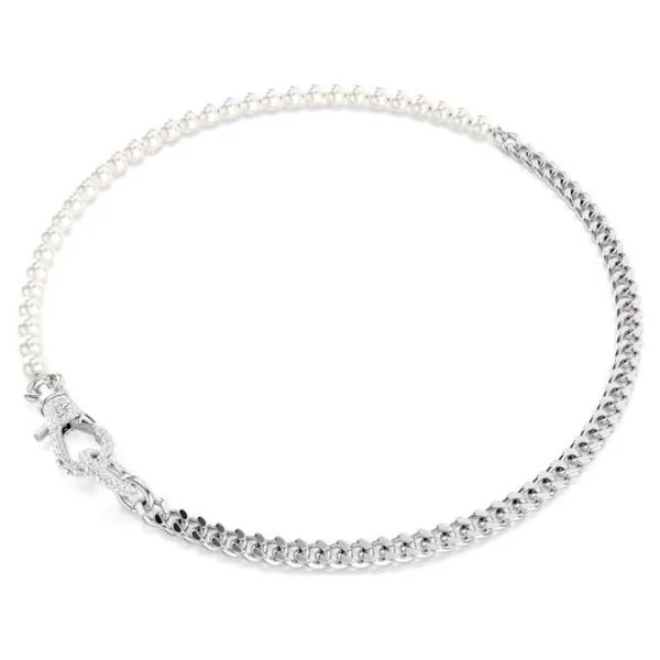 Colar Swarovski Dextera Pavé Crystal Pearl Branco Lacado a ródio