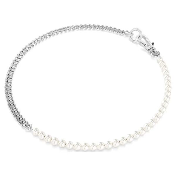 Colar Swarovski Dextera Pavé Crystal Pearl Branco Lacado a ródio