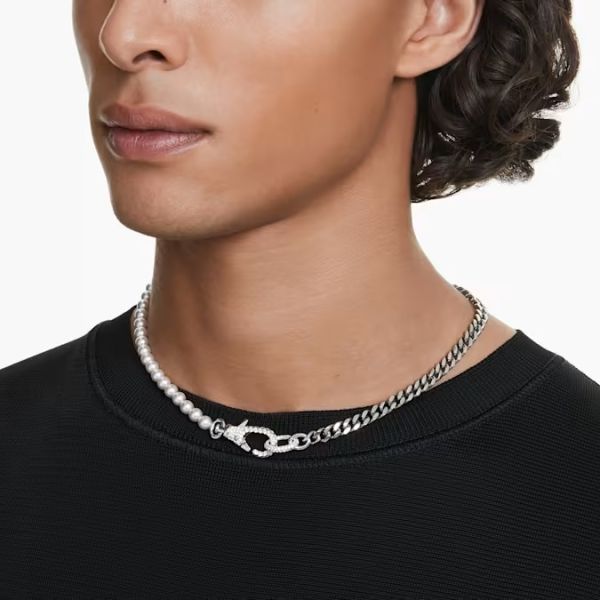 Colar Swarovski Dextera Pavé Crystal Pearl Branco Lacado a ródio