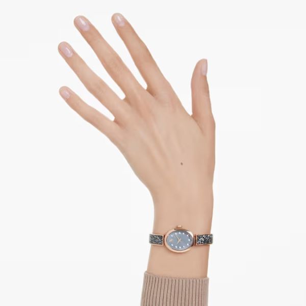 Relógio Swarovski Crystal Rock Oval Fabrico suíço Bracelete Swarovski em cristal Cinzento Acabamento em rosa dourado