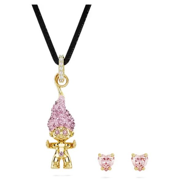 Conjunto Swarovski Good Luck Trolls Troll Rosa Lacado a dourado