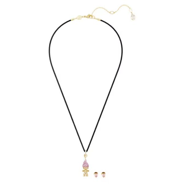 Conjunto Swarovski Good Luck Trolls Troll Rosa Lacado a dourado