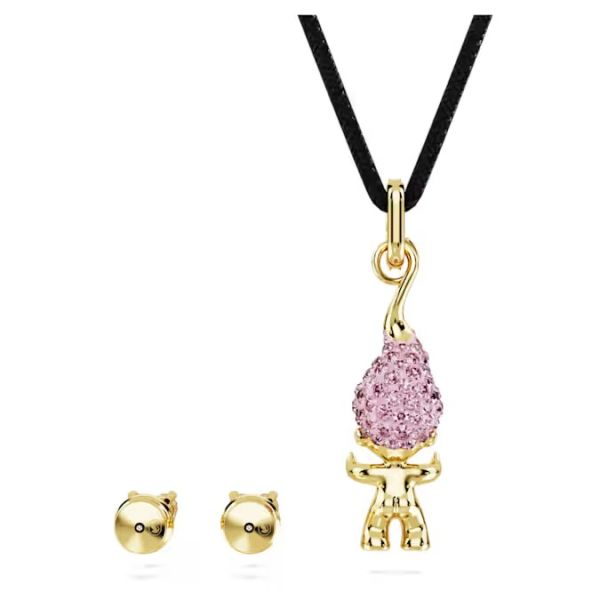 Conjunto Swarovski Good Luck Trolls Troll Rosa Lacado a dourado
