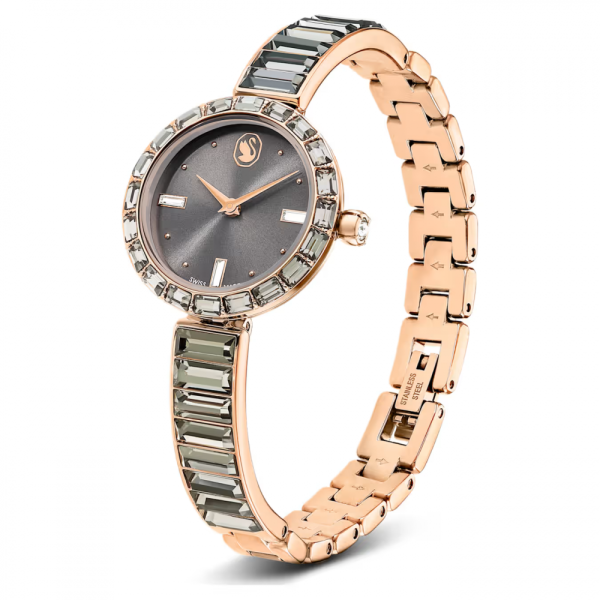 Relógio Swarovski Matrix Bangle Fabrico suíço Bracelete em cristal Cinzento Acabamento em rosa dourado