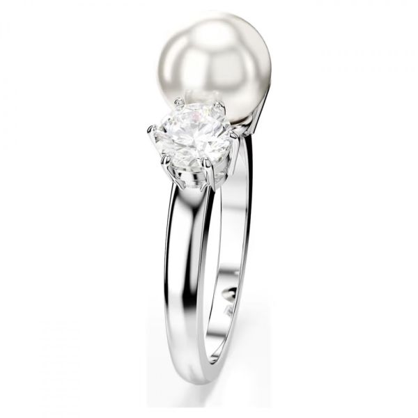 Anel Swarovski Matrix Crystal Pearl Lapidação redonda Branco Lacado a ródio 50