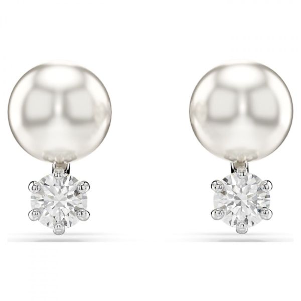 Brincos Swarovski stud Matrix Crystal Pearl Lapidação redonda Branco Lacado a ródio