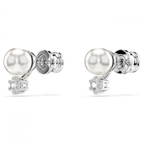Brincos Swarovski stud Matrix Crystal Pearl Lapidação redonda Branco Lacado a ródio