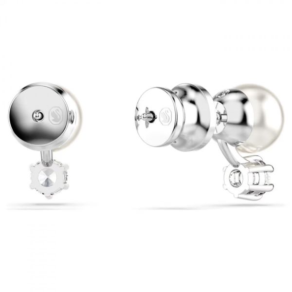 Brincos Swarovski stud Matrix Crystal Pearl Lapidação redonda Branco Lacado a ródio