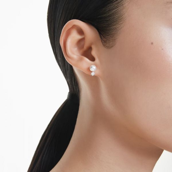 Brincos Swarovski stud Matrix Crystal Pearl Lapidação redonda Branco Lacado a ródio