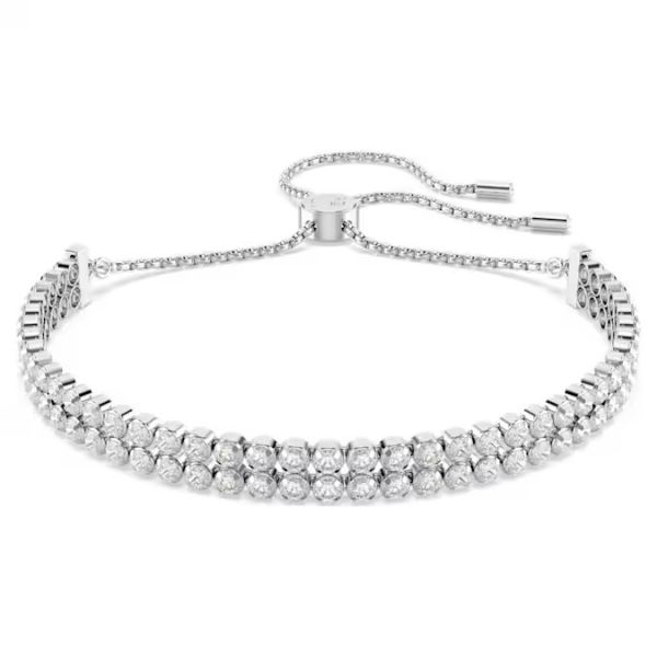 Bracelete Swarovski Tennis Matrix Lapidação redonda Branca Lacado a ródio