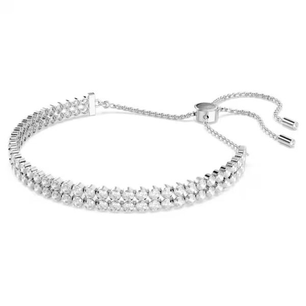 Bracelete Swarovski Tennis Matrix Lapidação redonda Branca Lacado a ródio