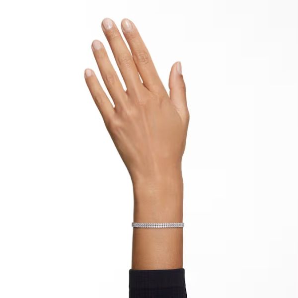 Bracelete Swarovski Tennis Matrix Lapidação redonda Branca Lacado a ródio