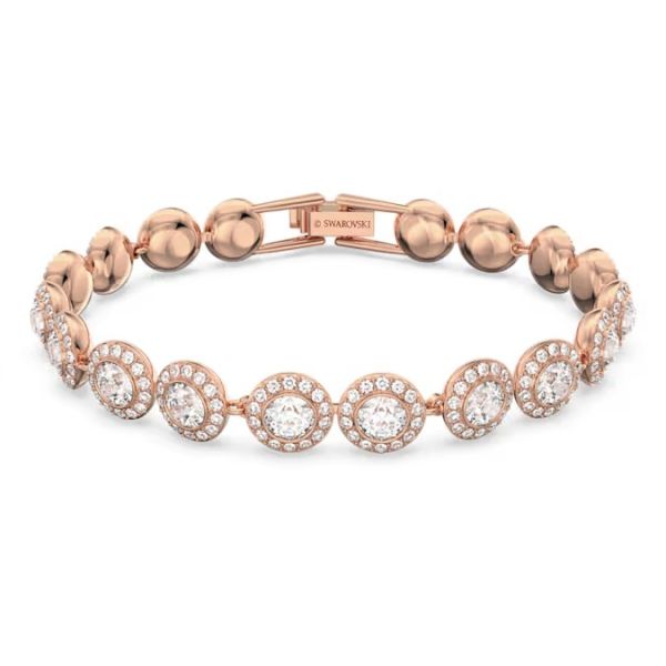 Bracelete Swarovski Tennis Una Angelic Lapidação redonda Pavé Média Branca Lacado a rosa dourado
