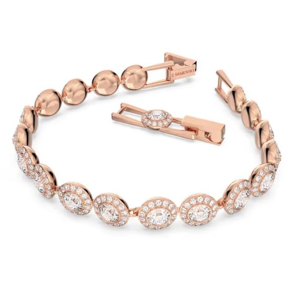 Bracelete Swarovski Tennis Una Angelic Lapidação redonda Pavé Média Branca Lacado a rosa dourado