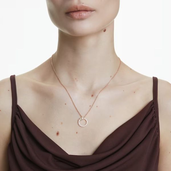 Pingente Swarovski Matrix Crystal Pearl Lapidação redonda Branco Lacado a rosa dourado