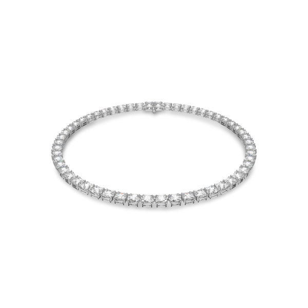 Colar Swarovski Millenia Lapidação Quadrada Branco Lacado a Ródio