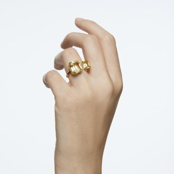 Anel Swarovski cocktail Millenia Lapidação octogonal Amarelo Lacado a dourado
