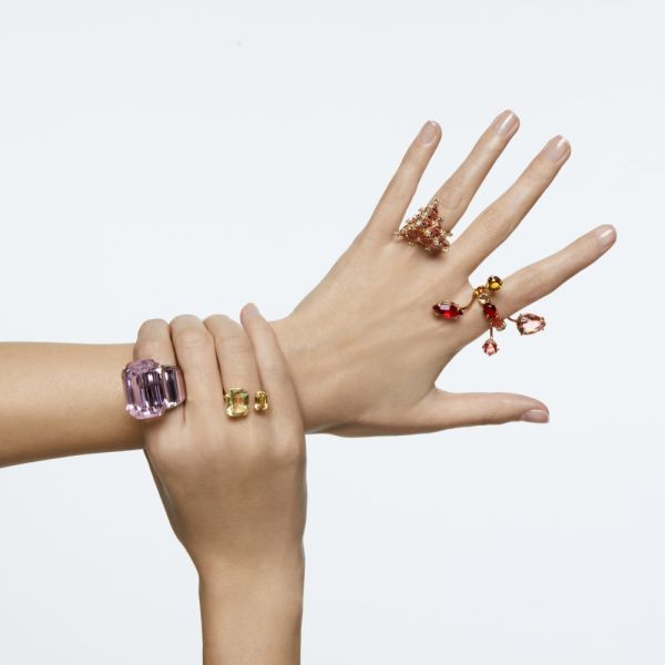 Anel Swarovski cocktail Millenia Lapidação octogonal Amarelo Lacado a dourado