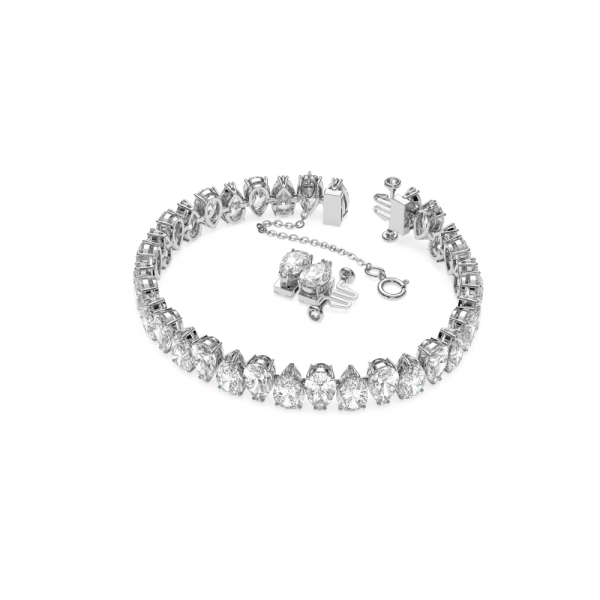 Pulseira Swarovski Millenia Lapidação Pera Branca Lacado a Ródio