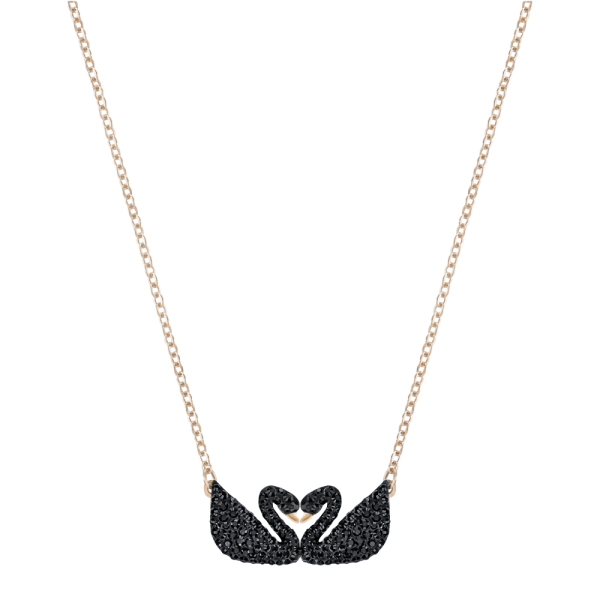 Colar Swarovski Iconic Swan Cisne Preto Lacado a Rosa Dourado