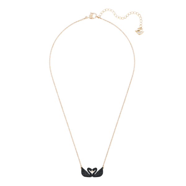 Colar Swarovski Iconic Swan Cisne Preto Lacado a Rosa Dourado