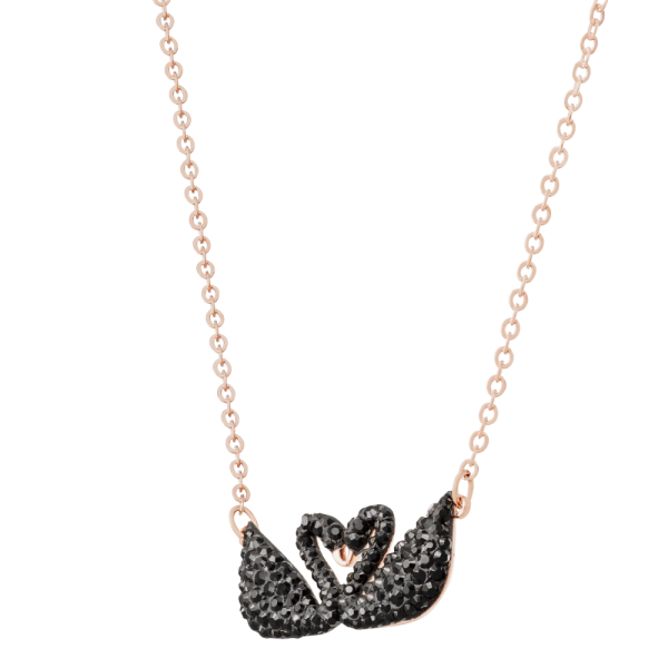 Colar Swarovski Iconic Swan Cisne Preto Lacado a Rosa Dourado