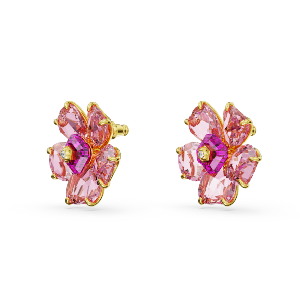 Brincos Swarovski Stud Florere Flor Rosa Lacado a Dourado