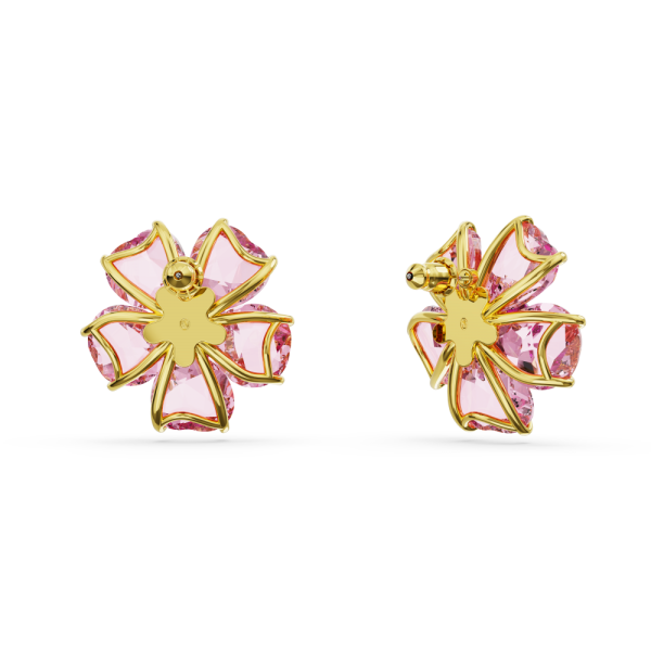 Brincos Swarovski Stud Florere Flor Rosa Lacado a Dourado