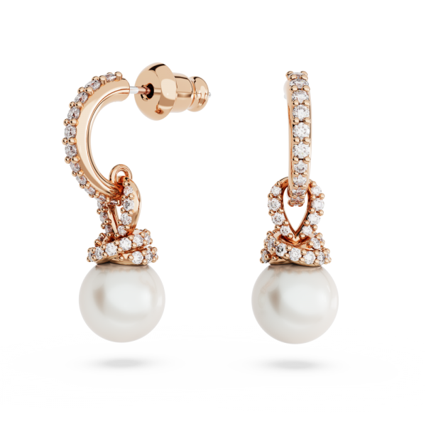 Brincos Swarovski Compridos Originally Branco Lacado a Rosa Dourado