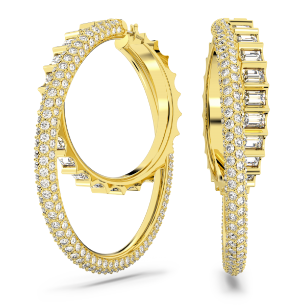 Brincos Swarovski Argola Rota Combinação de Lapidações Brancos Lacado a Dourado