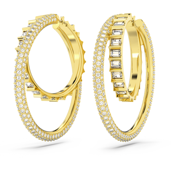 Brincos Swarovski Argola Rota Combinação de Lapidações Brancos Lacado a Dourado