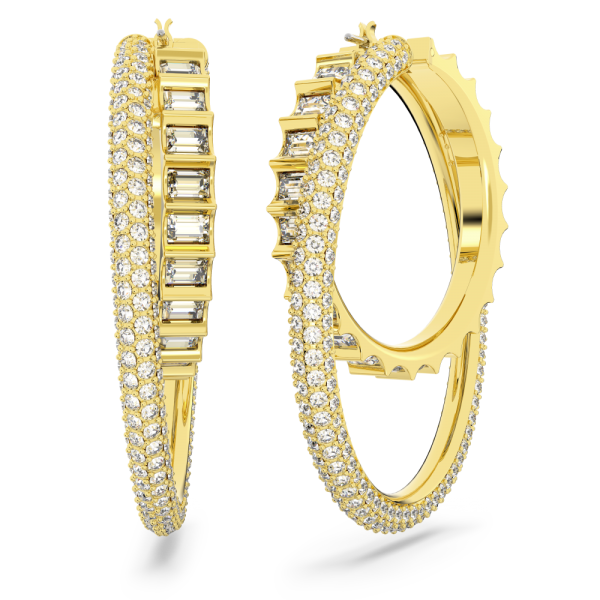 Brincos Swarovski Argola Rota Combinação de Lapidações Brancos Lacado a Dourado