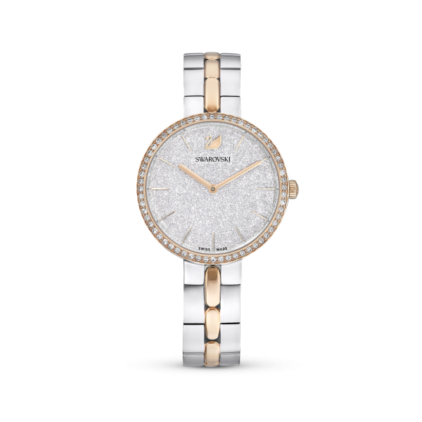 Relógio Swarovski Cosmopolitan Fabrico Suiço Pulseira de Metal Branco Acabamento de Combinação de Metais