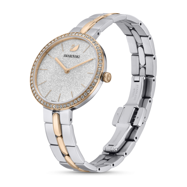 Relógio Swarovski Cosmopolitan Fabrico Suiço Pulseira de Metal Branco Acabamento de Combinação de Metais